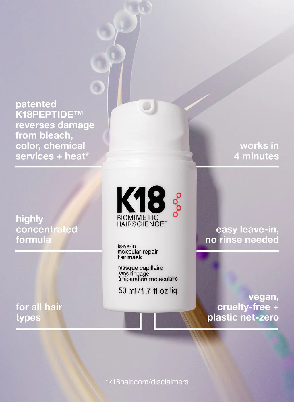 K18 Biomimetic Hair science – Leave-In Molecular Repair Hair Mask – 50ml
